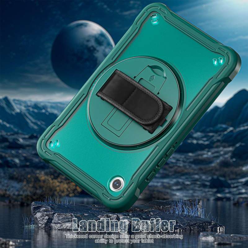 For Samsung Galaxy Tab A9 X110/X115 Heavy Duty Hybrid Tablet Case with Handle & Strap(Dark Green)