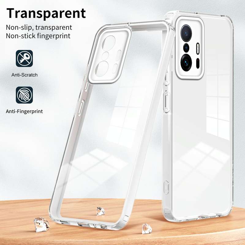 For Xiaomi 11T Pro 3 in 1 Clear TPU Color PC Frame Phone Case(White)