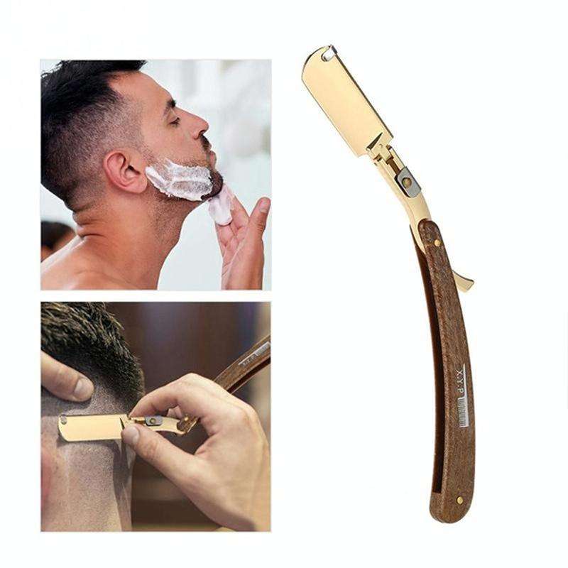 Manual Razor Folding Wooden Handle Men's Razor, Color:Gold