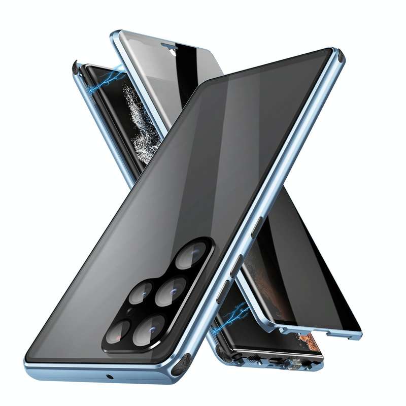 For Samsung Galaxy S23 Ultra 5G Anti-peeping Magnetic Double-sided Tempered Glass Phone Case(Blue)