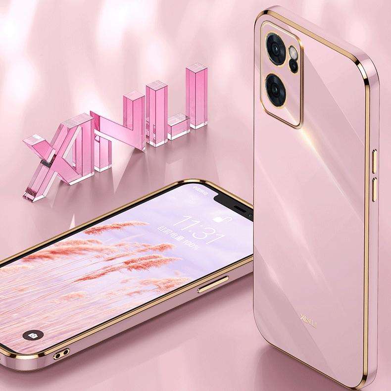 For OPPO Reno7 Global XINLI Straight 6D Plating Gold Edge TPU Phone Case(Cherry Purple)