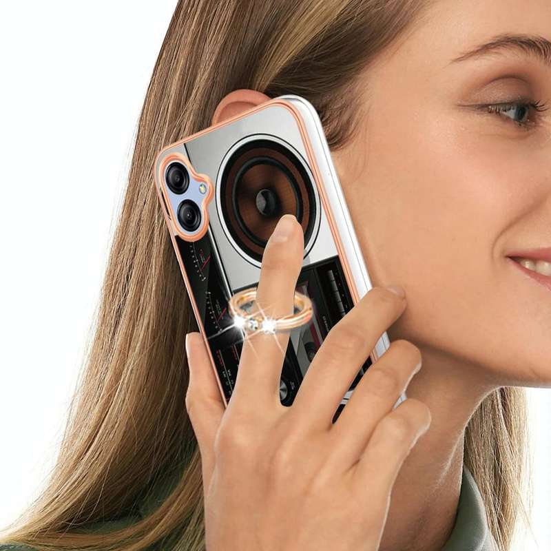 For Samsung Galaxy A04e Electroplating Dual-side IMD Phone Case with Ring Holder(Retro Radio)