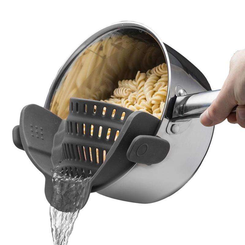 Wide Mouth Silicone Drainer Pot Side Drain To Block Fruit Noodle Strainer(Dark Gray)