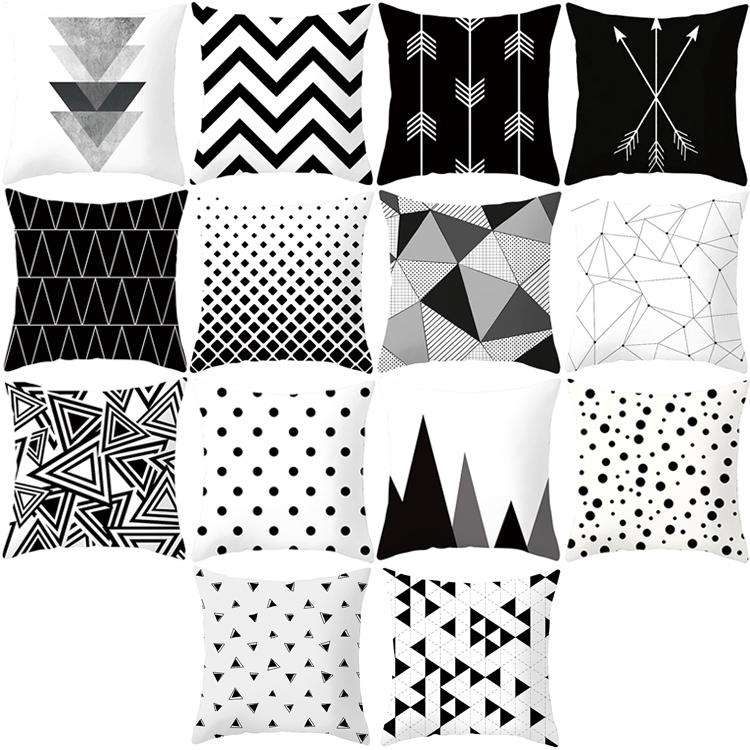 2 PCS Black and White Simple and Modern Geometric Abstract Decorative Pillowcases Polyester Throw...