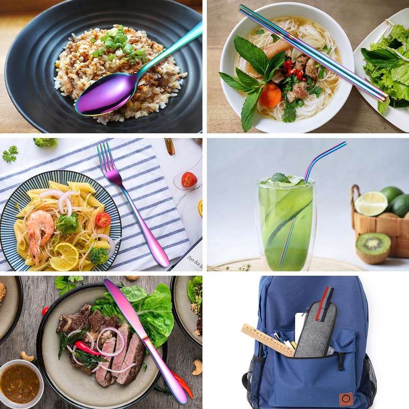 7 in 1 Cutlery Spoon Chopsticks And Straw Set Stainless Steel Portable Cutlery Set, Specification...