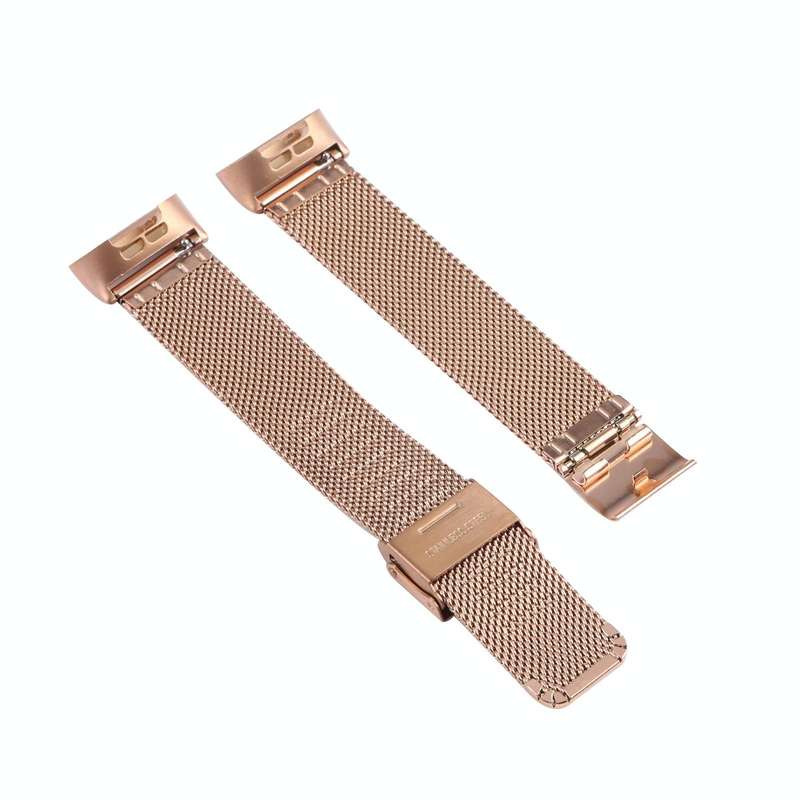 For Fitbit Charge 4 Double Insurance Buckle Milanese Watch Band(Rose Gold)