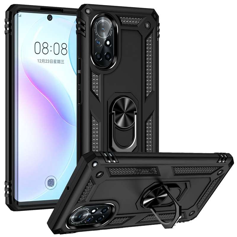 For Huawei nova 8 Shockproof TPU + PC Phone Case with 360 Degree Rotating Holder(Black)