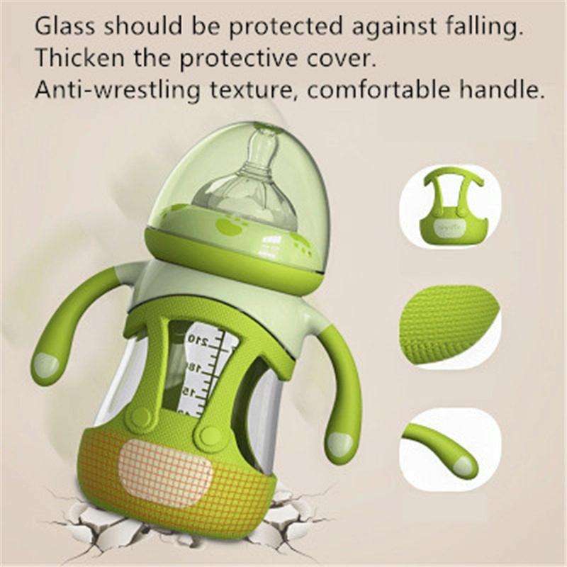 High Borosilicate Glass Baby Bottle with Silicone Sleeve, Capacity:240ml(Blue)