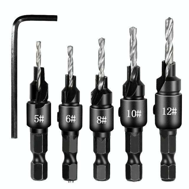 5 PCS/Set Countersink Woodworking Drill Bit Set Hexagon Screw Hardware Tool(Silver)