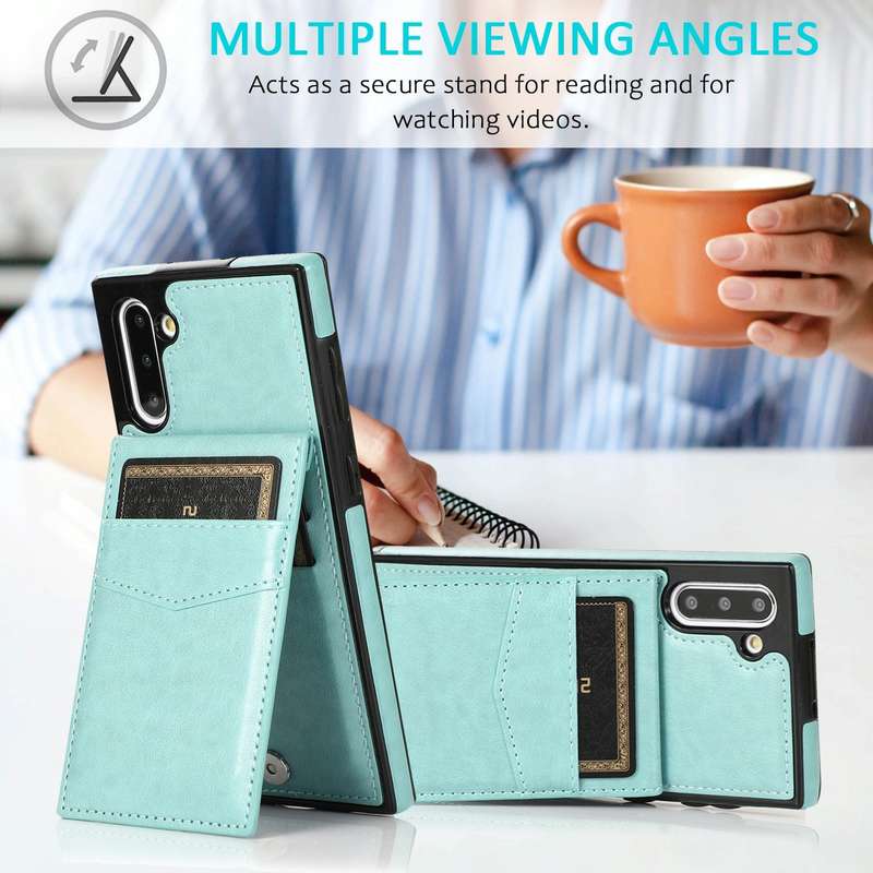 For Samsung Galaxy Note10 Solid Color PC + TPU Protective Case with Holder & Card Slots(Green)