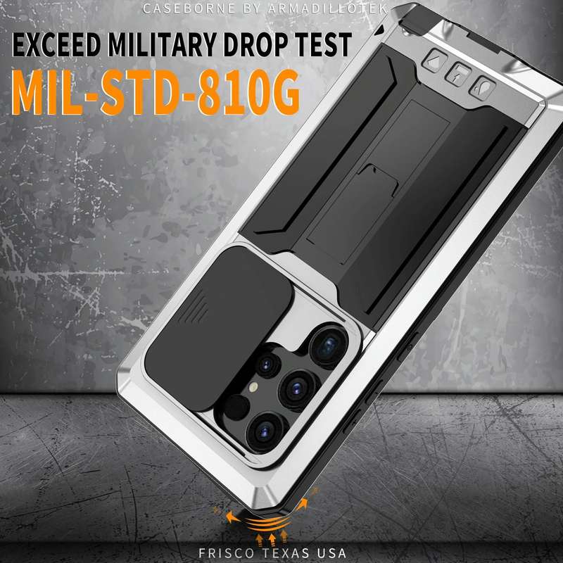 For Samsung Galaxy S24 Ultra 5G R-JUST Sliding Camera Life Waterproof Holder Phone Case(Silver)