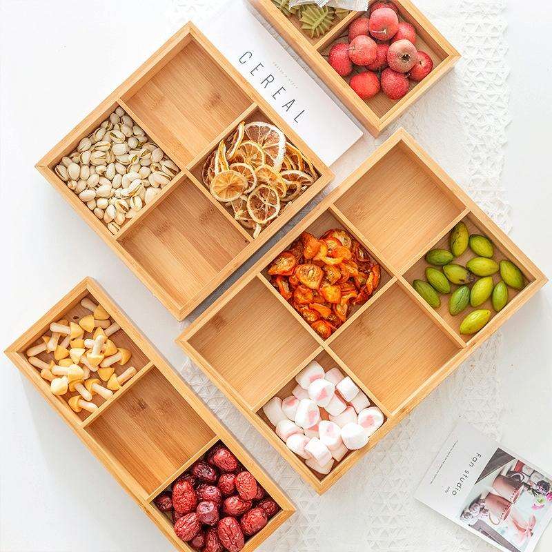 Bamboo Dried Food Box Compartment Candy Box Snack Storage Box, Specification: 6 Grids