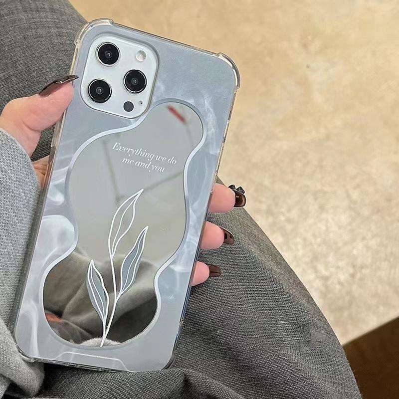 For iPhone 14 Pro Color Painted Mirror Phone Case(Leaf)