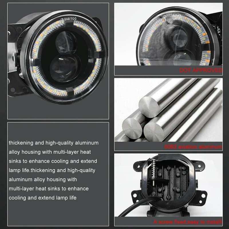 For Jeep Wrangler JK 2 Door 2007-2015 Y4 4 inch 1 Pair Light Guide Dual Lens Fog Light(Yellow White)