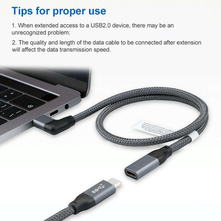 100W USB-C / Type-C Elbow Male to USB-C / Type-C Female Full-function Data Extension Cable, Cable...