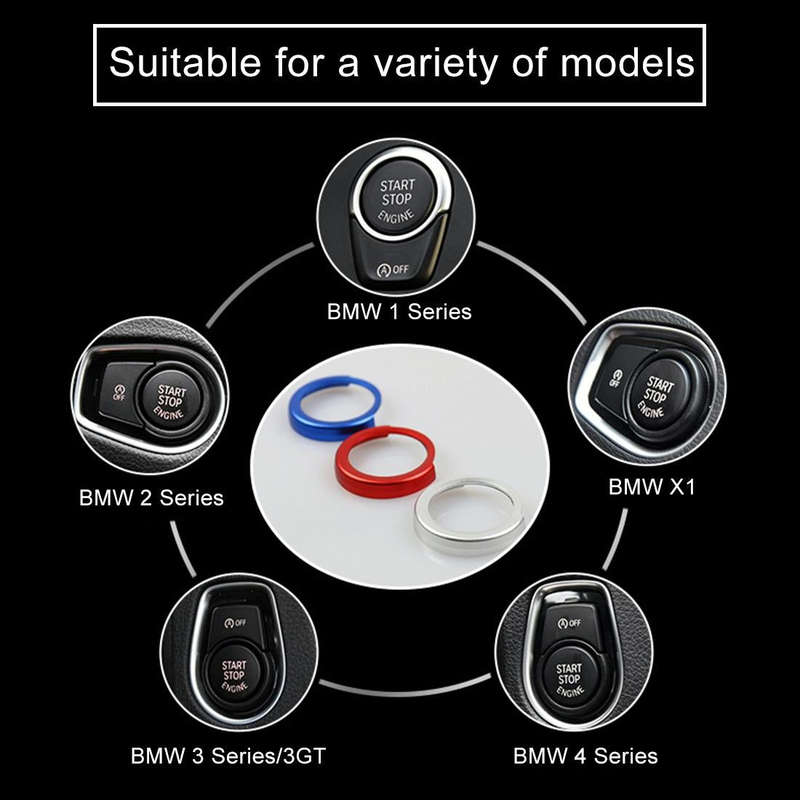 Car Engine Start Key Push Button Ring Trim Aluminum Alloy Sticker Decoration for BMW(Red)