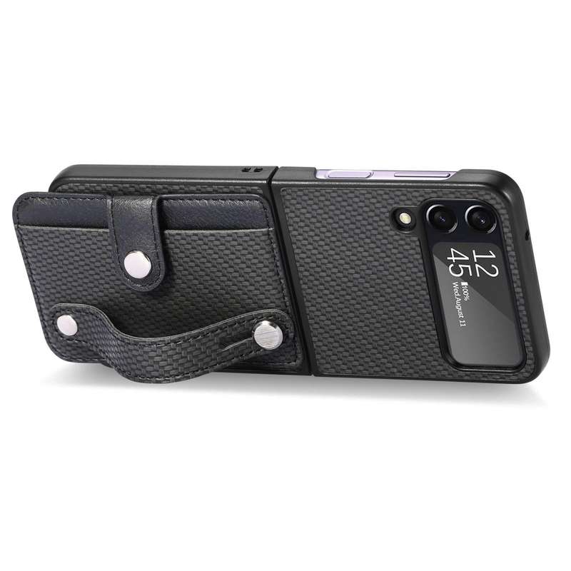 For Samsung Galaxy Z Flip 5G Wristband Kickstand Card Wallet Back Cover Phone Case(Black)