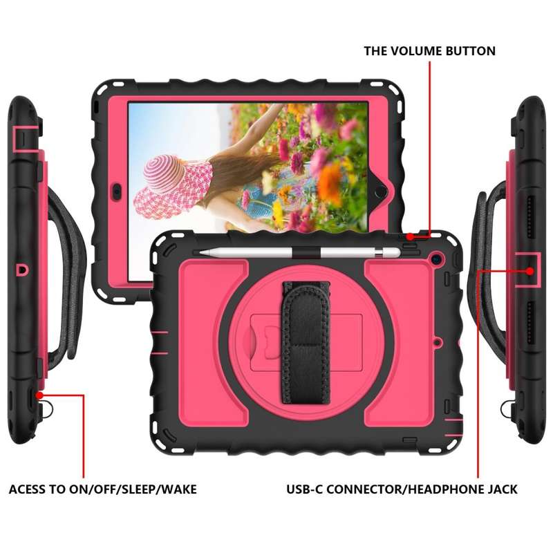 For iPad 10.2 360 Degree Rotating Case with Pencil Holder, Kickstand Shockproof Heavy Duty with S...