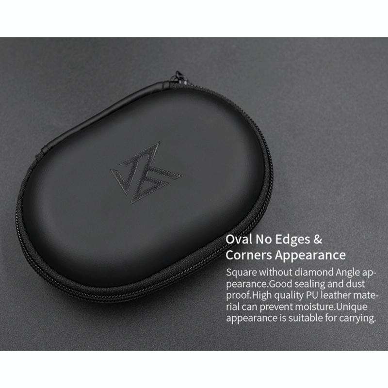 KZ Portable PU Leather Oval Data Cable Charger Earphone Storage Box(Black)