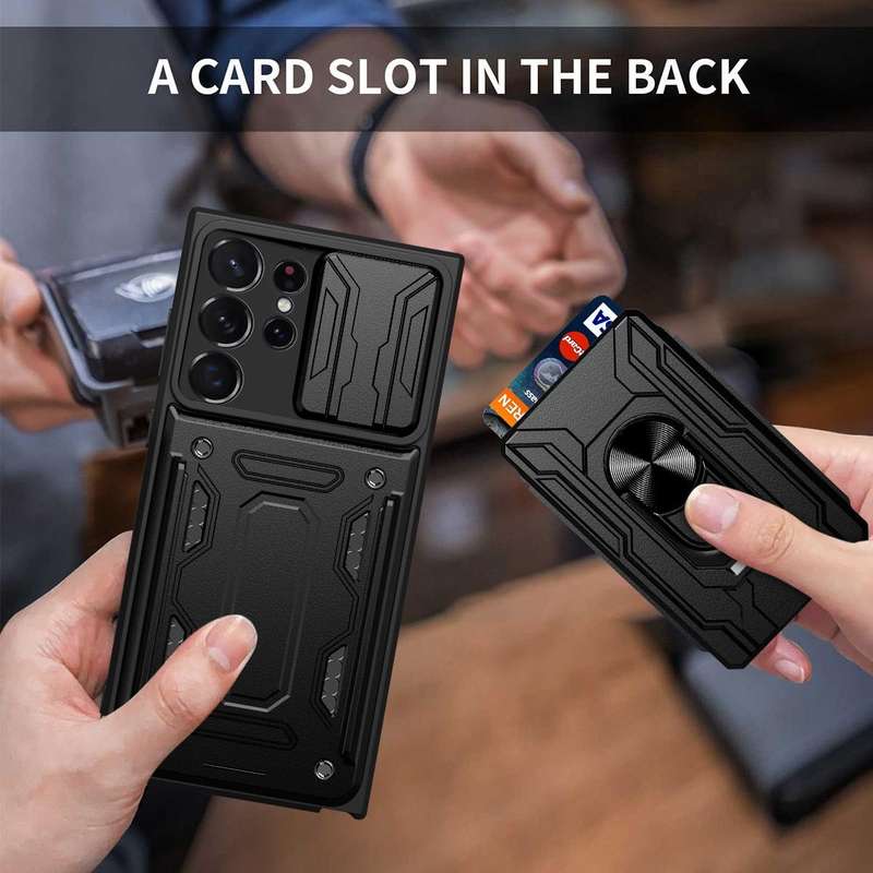 For Samsung Galaxy S23 Ultra 5G Sliding Camshield TPU+PC Phone Case with Card Slot(Black)
