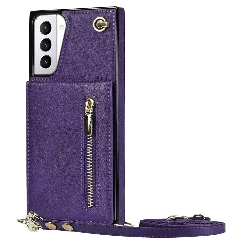For Samsung Galaxy S21+ 5G Cross-body Zipper Square TPU+PU Back Cover Case with Holder & Card Slo...
