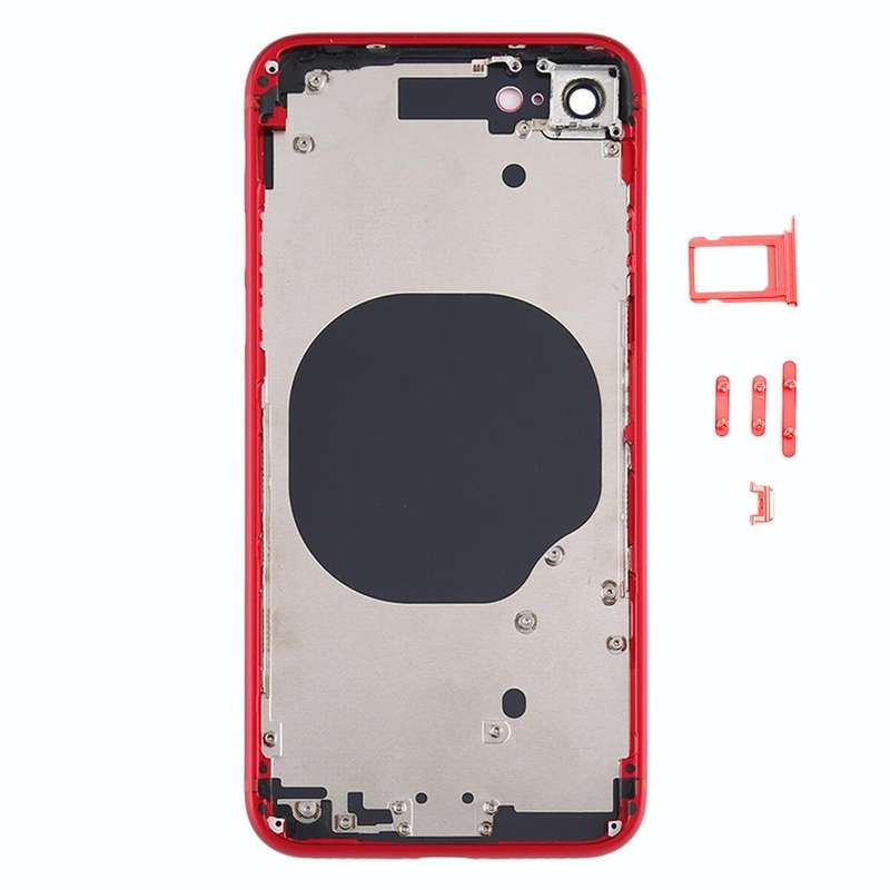 Battery Back Cover with Camera Lens Cover & SIM Card Tray & Side keys for iPhone SE 2020(Red)
