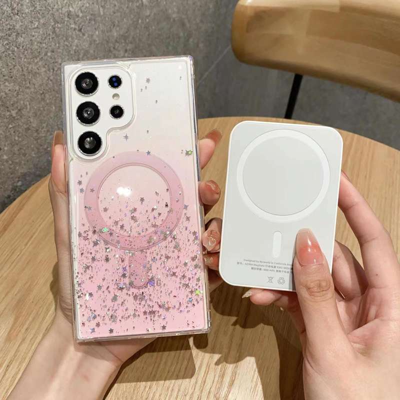 For Samsung Galaxy S24 Ultra 5G MagSafe Glitter Hybrid Clear TPU Phone Case(Black)