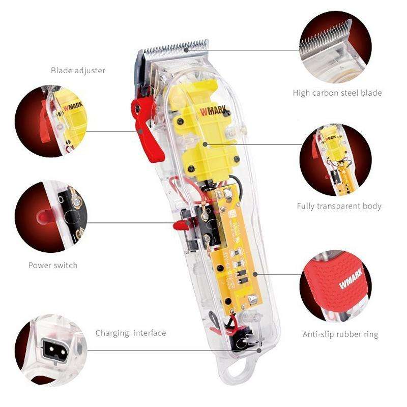 WMARK Transparent Hair Clipper With Non-slip Sleeve Rechargeable Clipper, EU Plug(108A)
