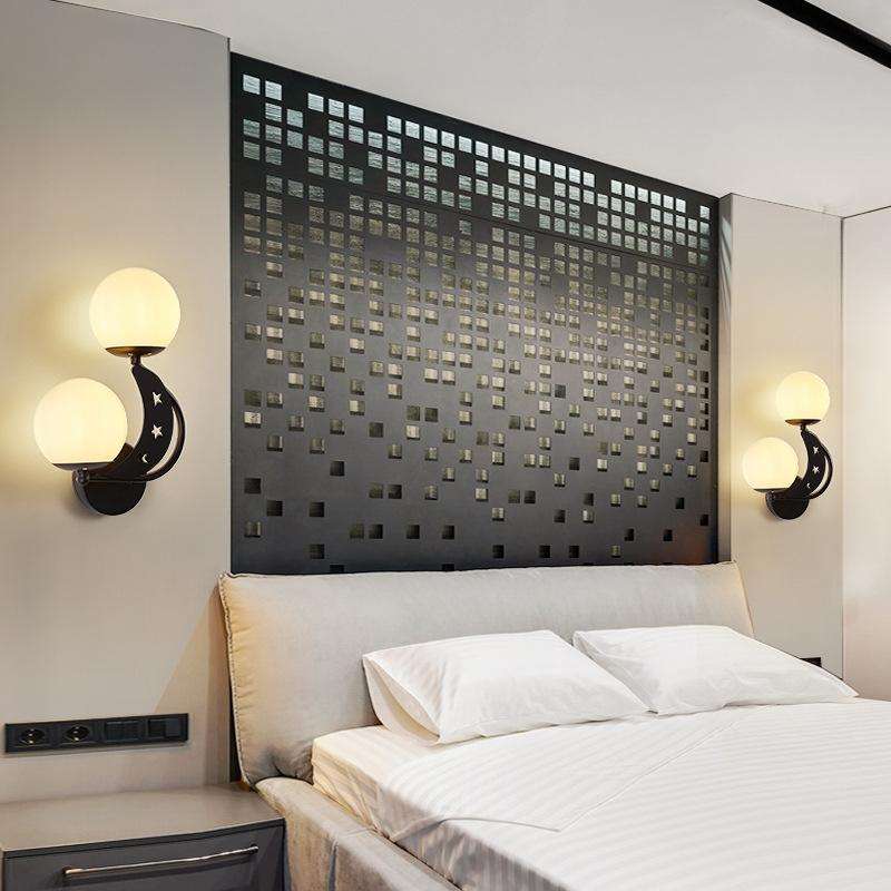Bedroom Bedside Wall Lamp Indoor Background Wall Lamp Tri-color Light(6082 Black Right)