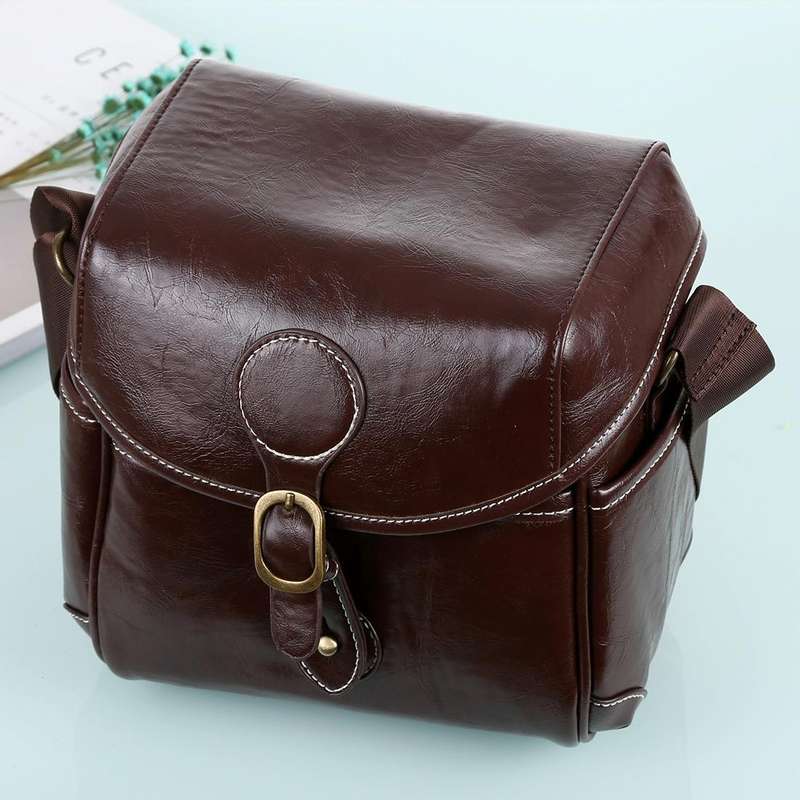 Portable Digital Camera Shoulder Bag Soft PU Leather Bag with Strap, Size: 21cm x 15cm x 20cm (Co...