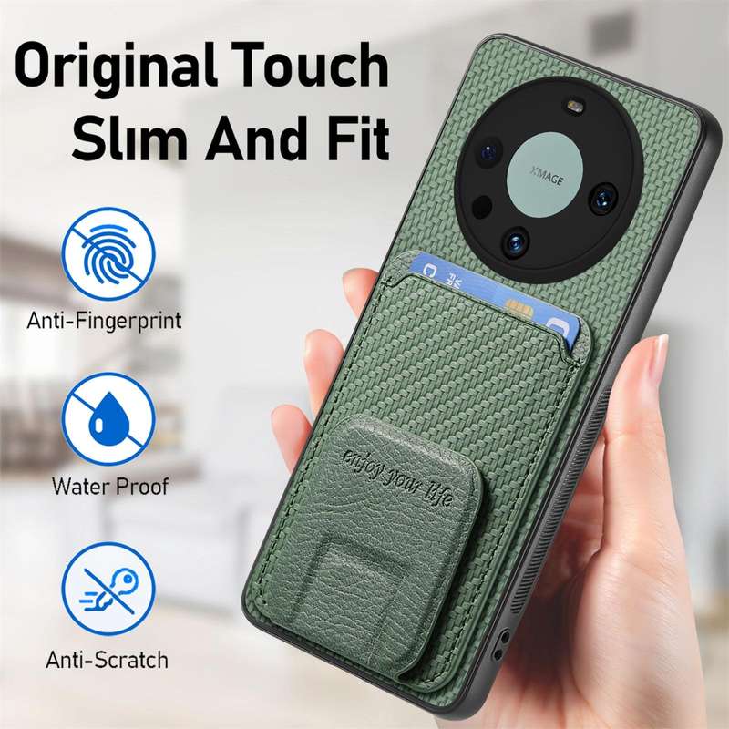 For Honor X9A Carbon Fiber Card Bag Fold Stand Phone Case(Green)