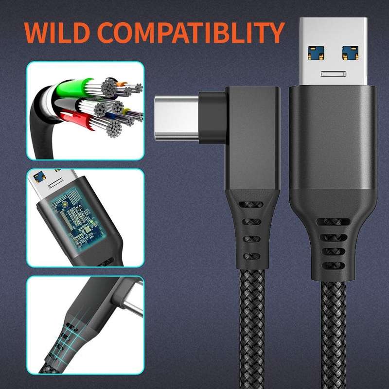 5m USB to USB-C / Type-C Elbow 5Gbps USB3.1 Gen2 Fast Charging Data-sync Cable(Black)