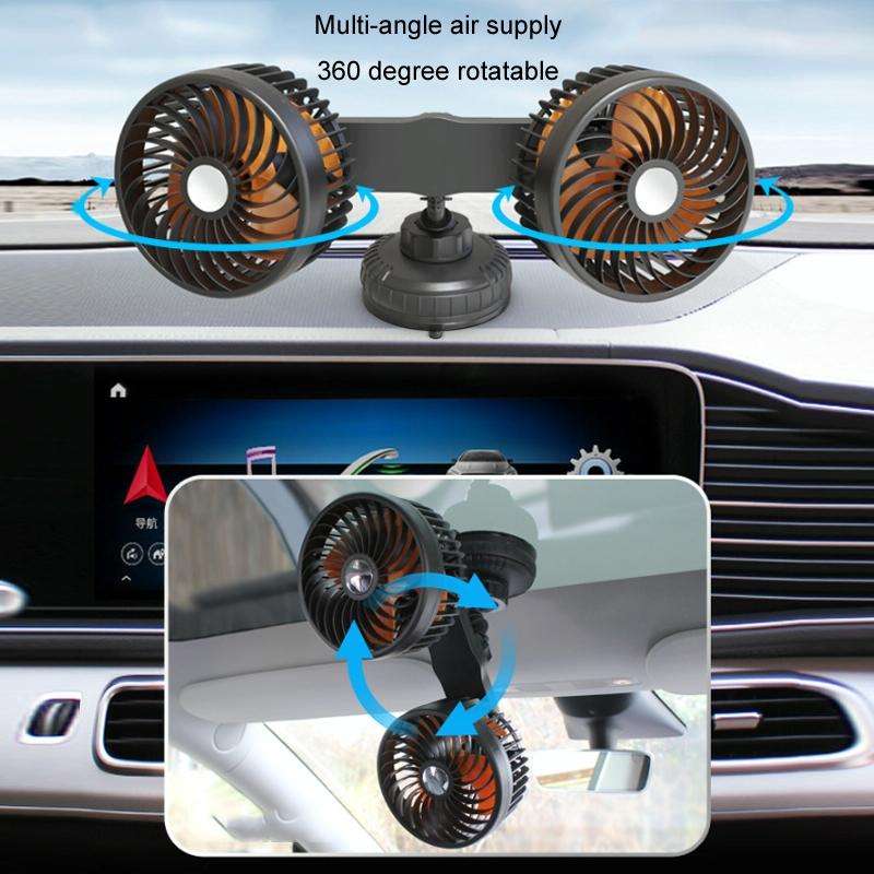 F6026 Large Suction Cup Vehicle-Mounted Double-Head Fan, Model: Cigarette Lighter with USB
