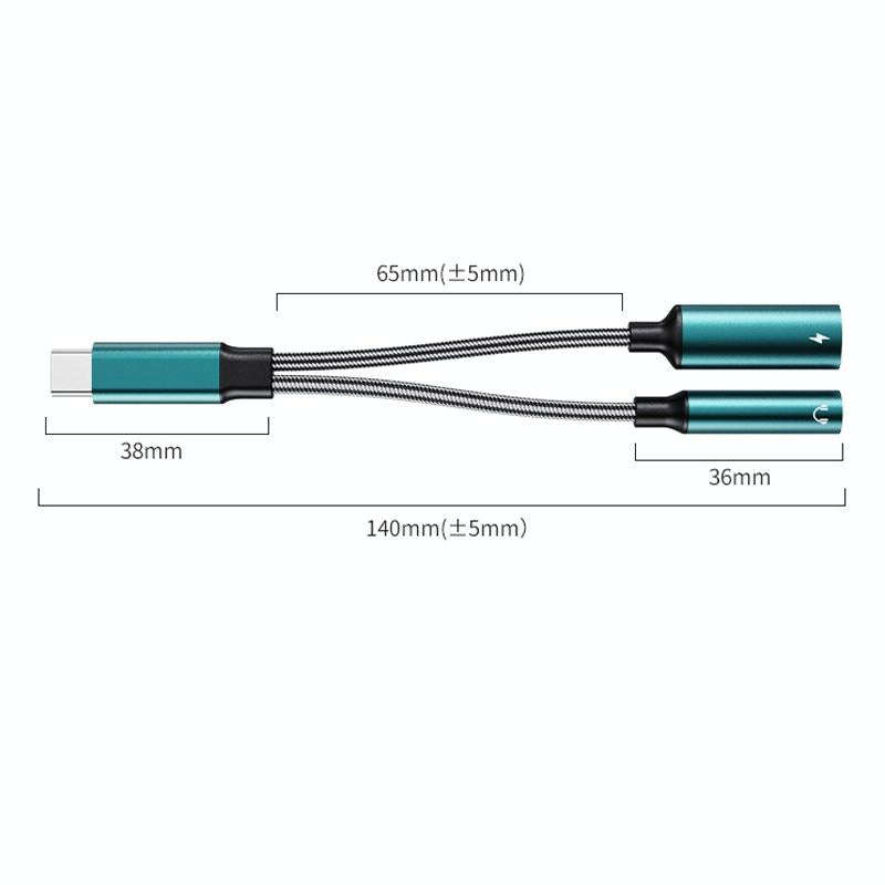 USB-C / Type-C Male To 3.5mm + Type-C Female 2 In 1 Audio Adapter Digital Aux Adapter Cable(Green)