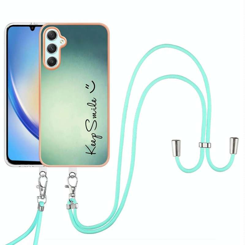 For Samsung Galaxy A25 5G / A24 Electroplating Dual-side IMD Phone Case with Lanyard(Smile)