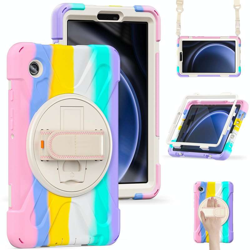 For Samsung Galaxy Tab A9+ Rotary Handle Grab TPU + PC Tablet Case(Colorful Pink)