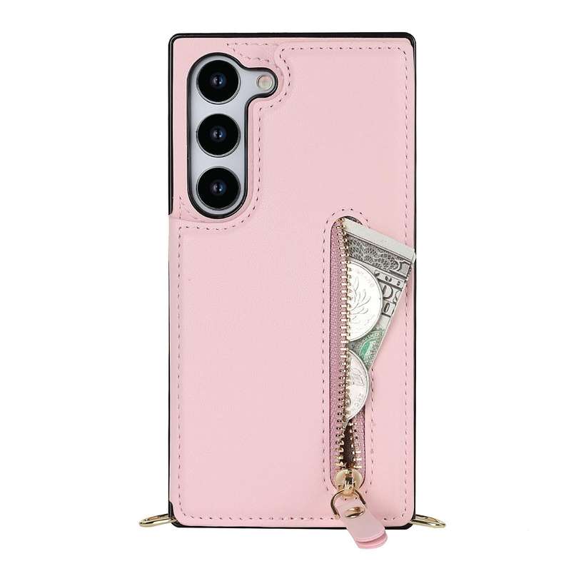For Samsung Galaxy S23 5G Cross-body Zipper Square Phone Case(Pink)