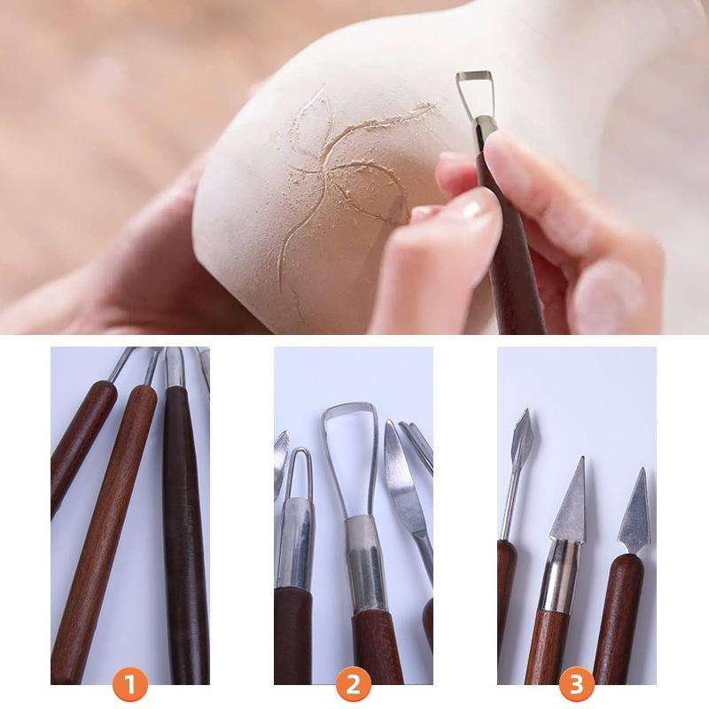 6pcs/set Wooden Pottery Trimming Tools Educational Art Supplies