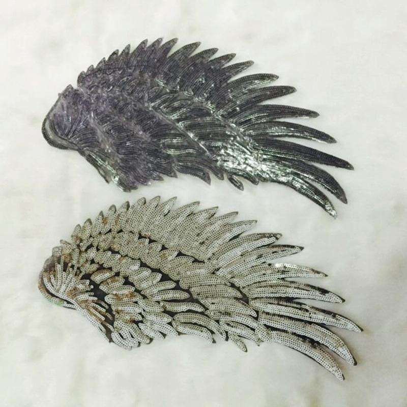 Magic Color A Pair Sequin Feather Wing Shape Clothing Patch Sticker DIY Clothing Accessories, Siz...