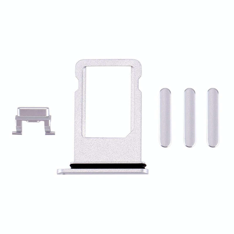 Card Tray + Volume Control Key + Power Button + Mute Switch Vibrator Key for iPhone 8 Plus (Silver)