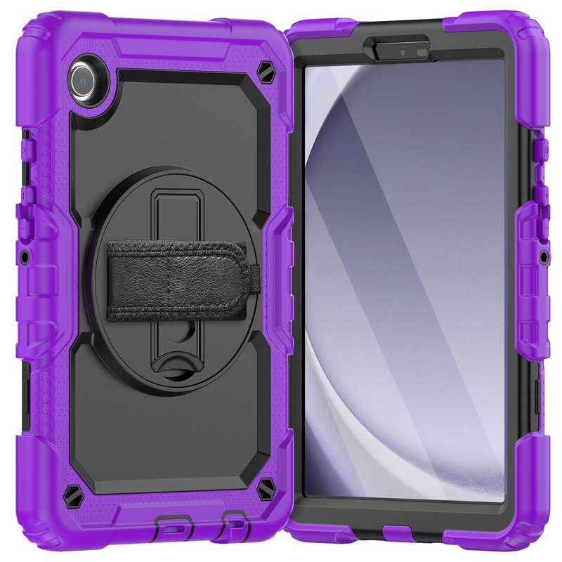 For Samsung Galaxy Tab A9 Silicone + PC Tablet Case with Shoulder Strap(Purple)