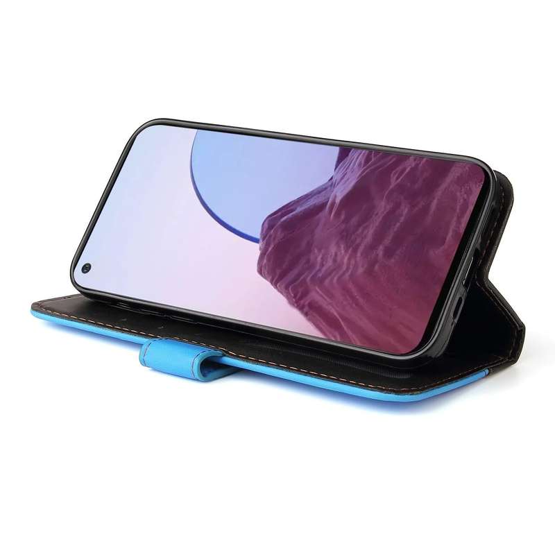 For OPPO Reno7 Z 5G / A96 5G Stitching-Color Flip Leather Phone Case(Blue)