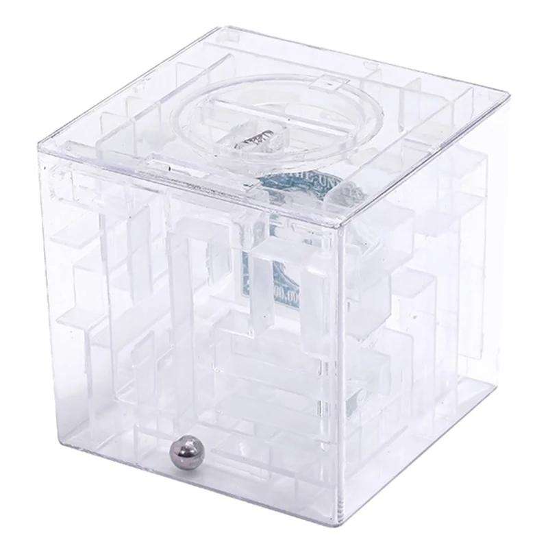 3D Puzzle Transparent Money Maze Bank Saving Coin Gift Box(White)