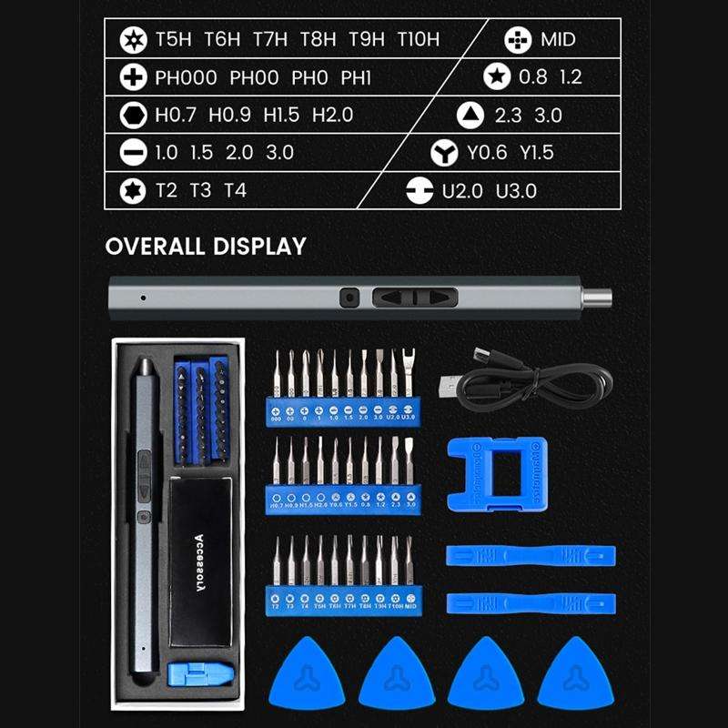 36 In 1 Rechargeable Mini Electric Screwdriver Set With 3LED Lighting(Blue)