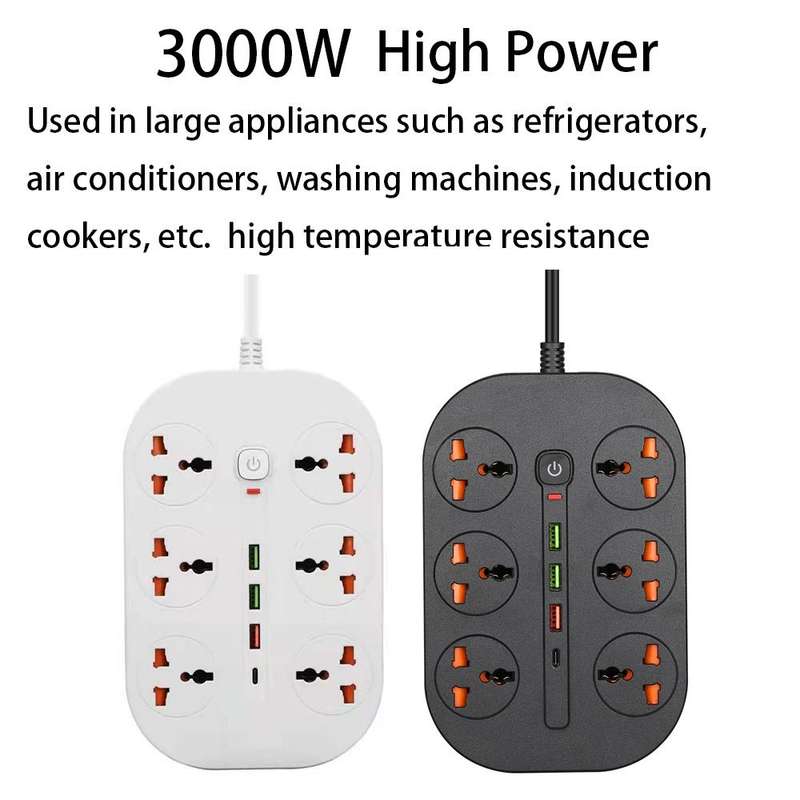 T21 PD3.0 + QC3.0 Multi-Hole Socket Plug 3000W High Power Socket, AU Plug(Black)