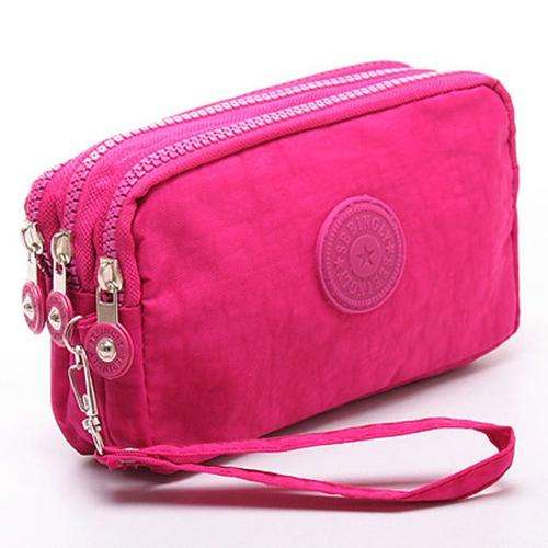 Three-Layer Zipper Short for Ladies Change Mobile Bag(Rose red)