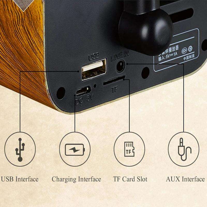 Retro Wood Portable Mini Bluetooth Speaker Wireless Loudspeaker Outdoor Speaker Sound System TF F...