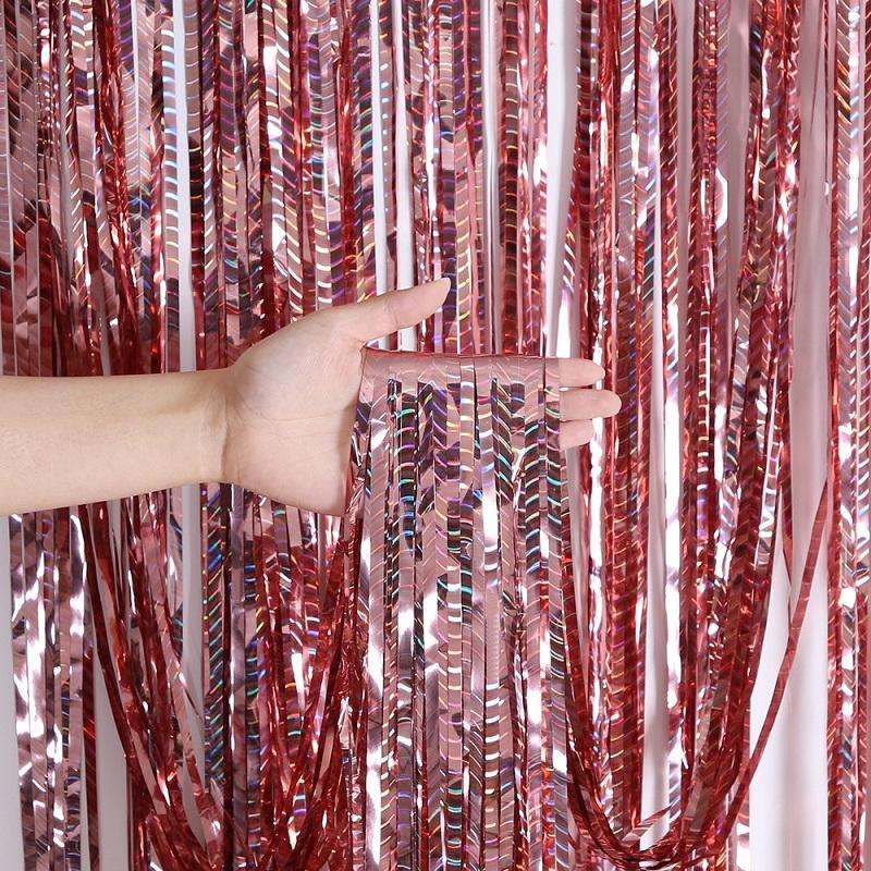 2 PCS Laser Rain Curtain Birthday Party Background Wall Decoration, Color: 1M Rose Gold