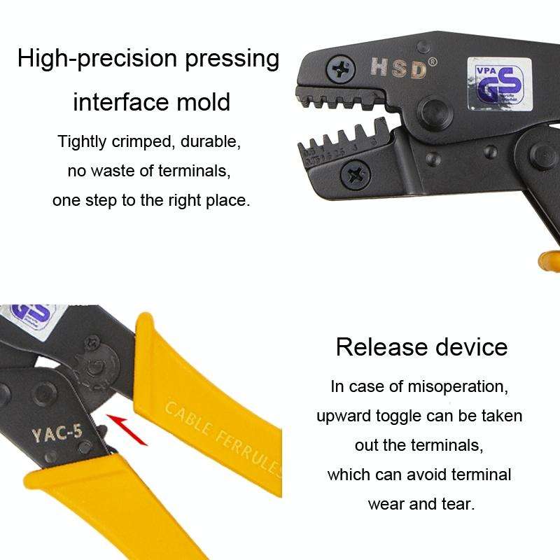 HSD YAC-5 Pressure 0.5-6mm Square Ratchet Crimping Plier European Tube And Pin Terminal Crimping ...