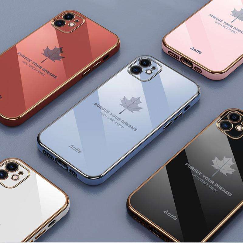 For Samsung Galaxy S22 5G 9D Plating Maple Leaf Silicone Phone Case with Strap(Black)